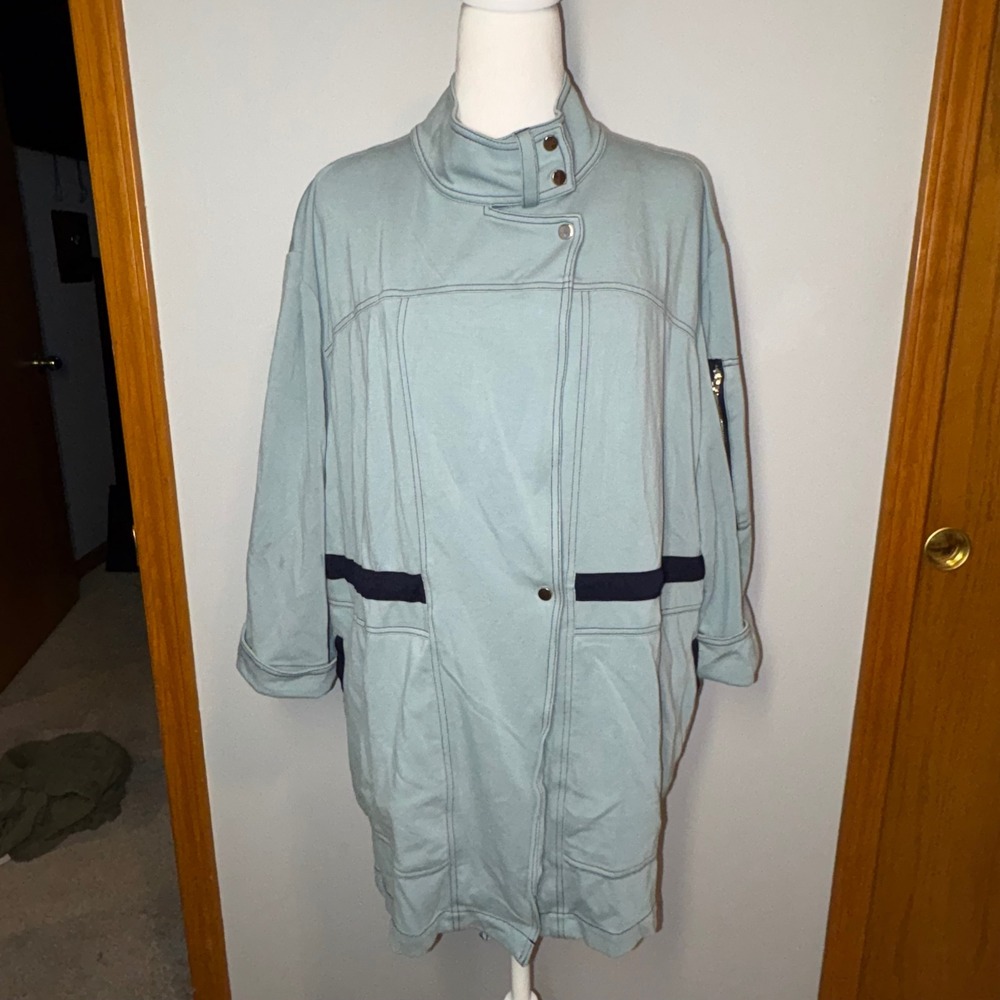 LYSSE NEW YORK Light Blue/Green Zipper Pocket‎ Asymmetrical Snap Front Jacket